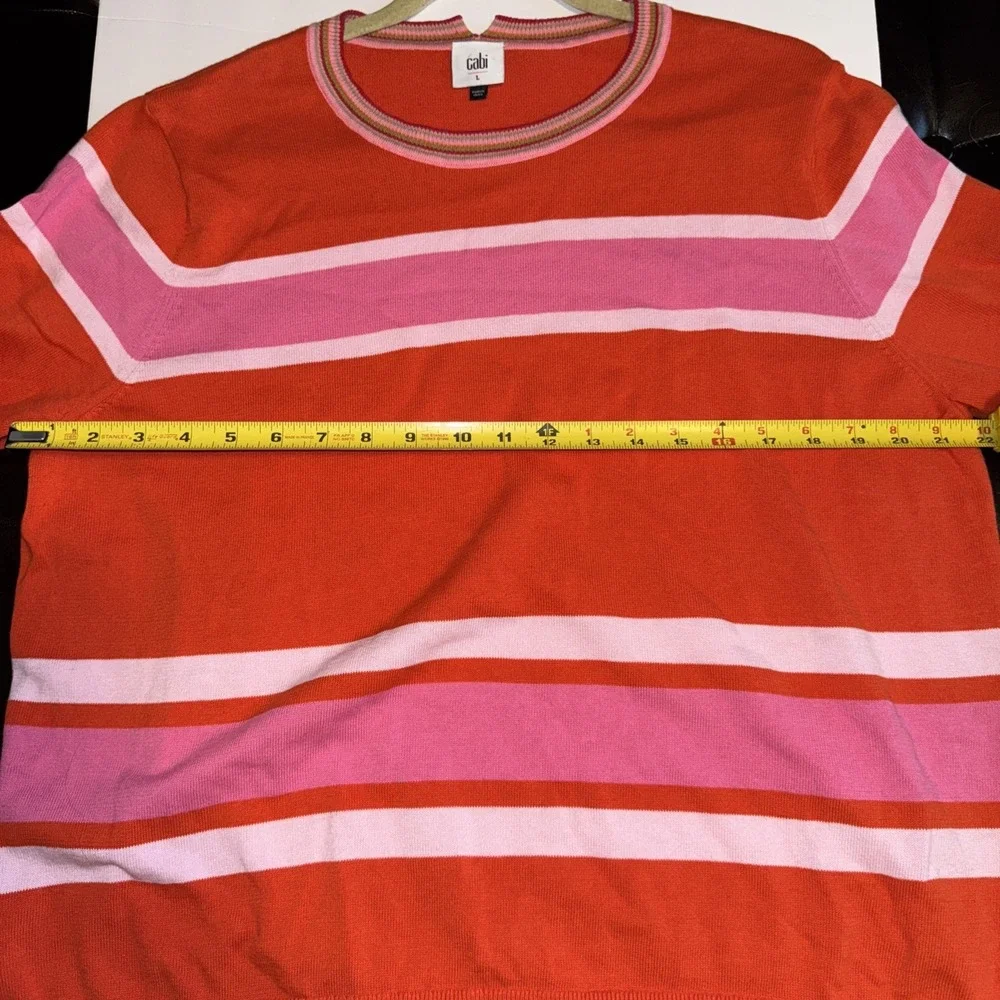 Cabi 6168 Womens Cadet Pullover Sweater Sz L Pink Orange Stripe Cotton Preppy - Picture 6 of 6